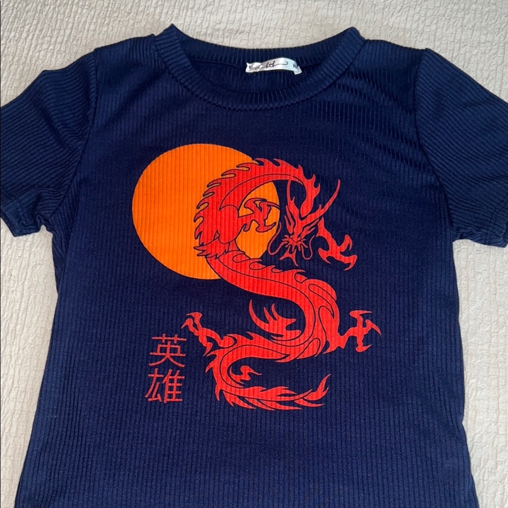 Navy Blue Dragon Print Shirt
